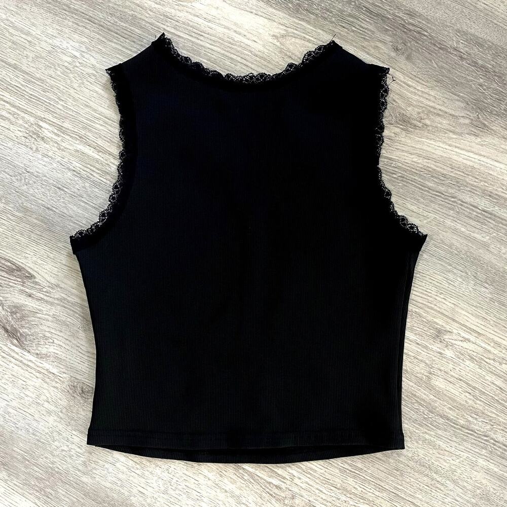 Cherry Bomb Graphic Tank Top - Coquette Lace Trim - Black & Red - Size M - Picture 3 of 7